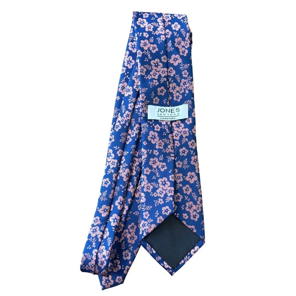 Jones New York Blue Pink Floral Print Men's Necktie Hawaiian Tropical Work